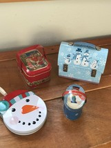 Lot of 4 Small Snowman Santa Claus Holiday Metal Lunch Box Picnic Basket... - £6.88 GBP