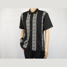 Men Silversilk 2pc walking leisure Matching Suit Italian woven knits 51011 Black image 3