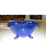 L. E. Smith &quot;Mt Pleasant&quot; Cobalt Blue Tri Corner Footed Bowl - $55.34 CAD