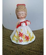 Minature Southern Bell Bisque Figurine Girl With wrapped present Orange bow - £1.81 GBP