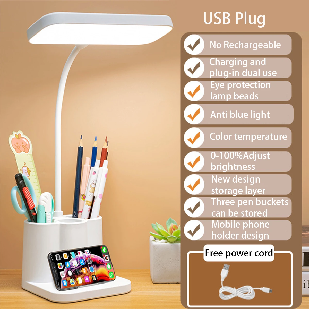 USB Learning Dormitory LED Desk Lamp Eye Protection College Student Book... - $7.93