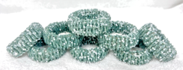 8 Sea Glass Blue Green White Beaded Napkin Rings In Great Shape Clean! - $24.26