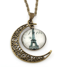 1 Paris Eiffel Tower Moon Crescent Glass Cabochon Pendant Necklace #1 - £7.89 GBP