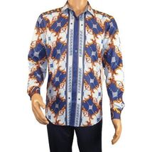 Men's Sports Shirt By Barocco Fashion Printed Long Sleeves Soft Feel ERS401 Blue image 2