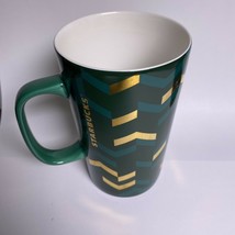 Starbucks 2014 Collectors Coffee Mug Ceramic Rare Color Green Gold Zig Z... - £14.51 GBP