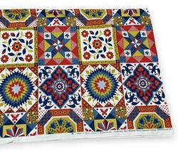 Vtg House N Home Fabric 49x45&quot; Quilted Americana Print 1.3 Yd Red Blue Golden - £11.45 GBP