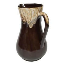 Vtg Roseville Ohio Pottery 10&quot; Pitcher Drip Glaze Brown Ceramic MCM Earth Tones - $30.49