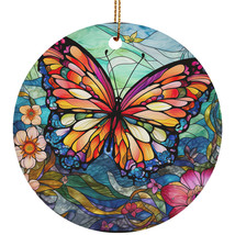 Colorful Butterfly Vintage Ornament Stained Glass Art Flower Wreath Xmas Gift - £11.64 GBP