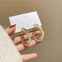 Korean Gold Color Metal Mesh Crystal Hoop Earrings Women Fashion Jewelry New Lux - £9.80 GBP