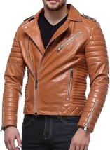 Men&#39;s HANDMADE Classic Motorcycle vintage Quilted Tan Brown Suede Leather Bomber - £153.46 GBP