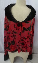 Jenny Helene Silk/Rayon open cardigan velvet floral Faux fur collar &amp; cuffs - £59.01 GBP