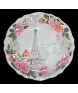 Paris Eiffel Tower Pink Grey Roses &quot;Bonjour&quot; Heavy Thick Melamine Servin... - $48.00 CAD