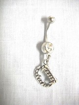 Vampire Teeth Blood Sucker Silver Alloy Charm on Clear CZ Belly Ring Bar... - $4.99