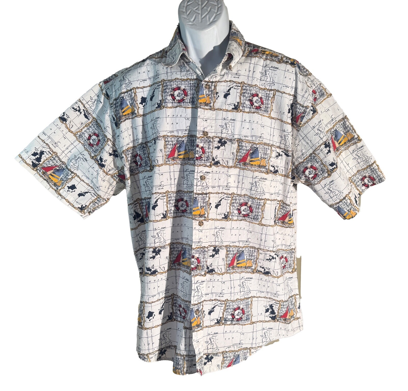 PURITAN Men&#39;s Short Sleeve Button Down SAILING Shirt White Large - $10.88