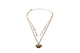 Charming Charlie 2-Layered Gold-Plated Necklace with Beaded Chain and Curb Chain - £10.40 GBP