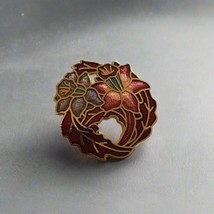 Cloisonné Enamel Brooch – Gold Tone Vintage Floral Pin Red Flowers - $108.49 MXN