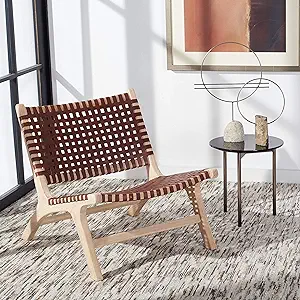 Safavieh Home Collection Luna Natural and Cognac Leather Woven Accent Chair - $522.99