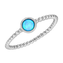 Stunning Round Blue Opal Stone on Sterling Silver Beaded Band Ring-9 - £11.38 GBP