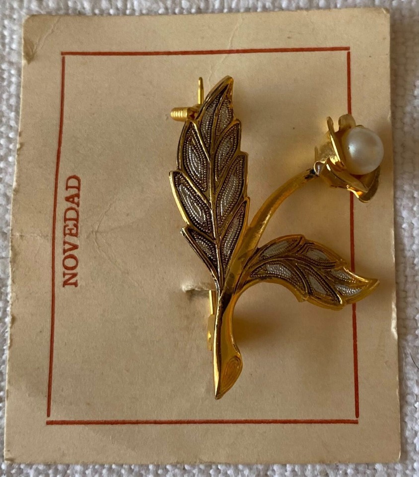 VTG, brooch, brooch, brooch, vintage, metal, métal, flower with pearl, f... - $15.84