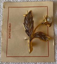 VTG, brooch, brooch, brooch, vintage, metal, métal, flower with pearl, f... - $301.53 MXN