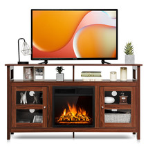 Costway 58&quot; Fireplace TV Stand W/18&quot; 1500W Electric Fireplace 65&quot; Walnut - £504.01 GBP