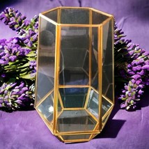 Brass Glass Terrarium LARGE Candle Holder Lantern Geometric Modernist VI... - £38.28 GBP