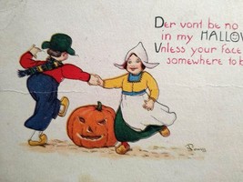 Halloween Postcard Nash Dutch Boy Girl Dancer Original Antique Series 39 Vintage - £26.26 GBP