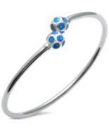 Blue Opal Ball Cuff .925 Sterling Silver Bangle Bracelet 7.5" - $108.00