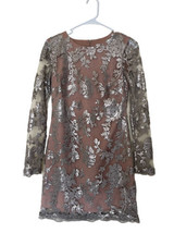 Dress The Population Grace Beige Grey Sequin Long Sleeve Lace Dress Size XS - £60.73 GBP