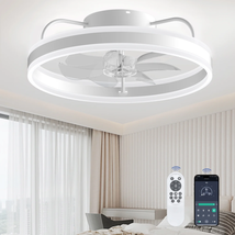 Ceiling Fan with Light Remote 20&quot; Low Profile Quiet DC Motor-Flush Mount Light - £77.70 GBP