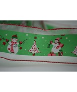 55 Yard Snowmen Christmas Tree Bow Making Wired Ribbon 2-1/2&quot;  Green Whi... - £10.34 GBP