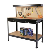 Steel Workbench Tool Storage Work Bench Workshop Tools Table W/Drawer and Peg Bo - £126.26 GBP