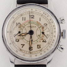 Lemania Stainless Steel 15TL Chronograph Watch Tachymeter 1940s Leather Band - £9,578.78 GBP