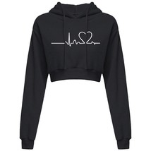 Women&#39;s Hooded Sweaters Hoodies Solid Color Long Sleeve ECG Prited Cropped Hoode - £53.25 GBP