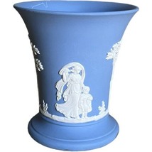 Vintage Wedgwood England Blue Jasperware Flared Trumpet Vase Classical 3-3/4&quot; - £13.81 GBP