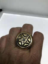 Vintage Pentacle Wiccan Bague Doré Stinless Acier Taille 13 - £31.13 GBP