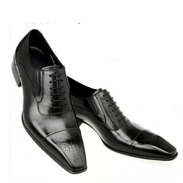 Mens Handmade Shoes Black Leather Oxford Brogue Toe Cap Lace-Up Formal Wear Boot - £125.80 GBP