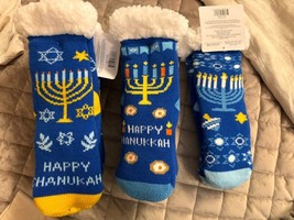 Adult Hanukkah Menorah Slipper Socks One SZ 2 Sherpa Lined Gripper NWT - $16.99
