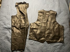 Genuine Leather Men’s Motorcycle Vest &amp; Chaps Black - $32.91 CAD