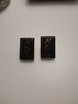 Vintage Earrings Pierced Bronze tone Rectangle Raised Design - $7.19