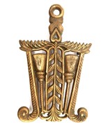 Vintage Brass Tone Cast Metal Trivet Broom Wheat Trivet w/ Heart Footed ... - $19.99
