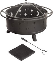 Fire Pit - 32-Inch Outdoor Wood Burning Firepit With Screen, Poker, And, Black - $116.99