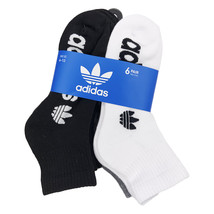 Nwt 6-PAIRS Pack Adidas Msrp $26.99 Mens Black White Gray Quarter Cut Socks 6-12 - £10.18 GBP