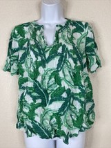 Old Navy Womens Size S Green Leaves Pleated V-neck Blouse Short Sleeve - $11.30