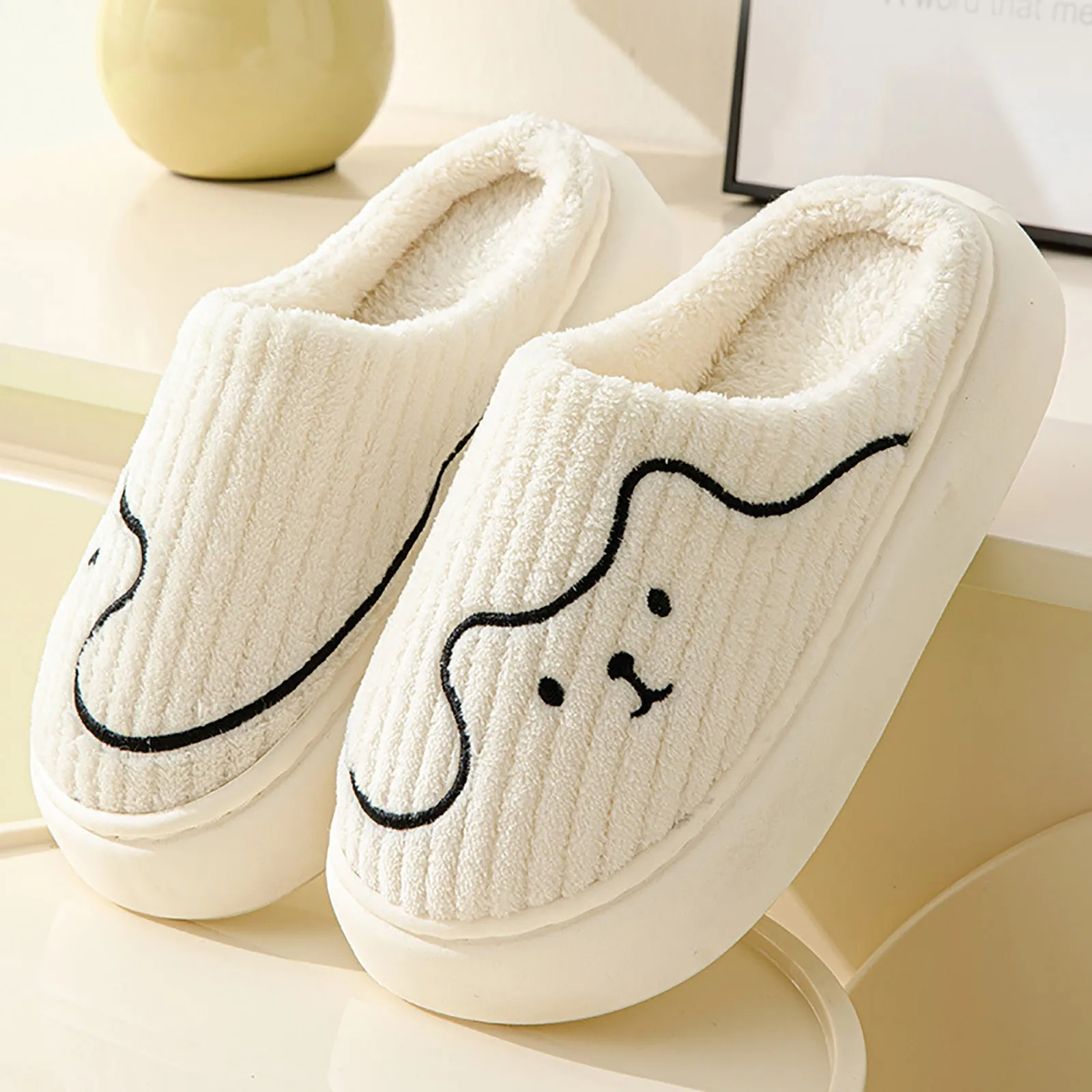 New Winter Fluffy Shoes Women Cotton Slippers Cute Thick Sole Warm Slides Men - £15.99 GBP+