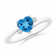 ANGARA 6mm Natural Swiss Blue Topaz Solitaire Ring with Diamonds in Silver - £188.99 GBP+