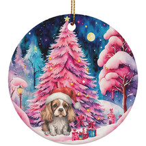 Cute Cavalier King Puppy Dog Pink Tree Ornament Ceramic Night Christmas Gift - £11.83 GBP