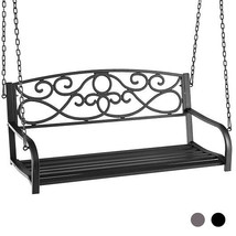 Outdoor 2-Person Metal Porch Swing Chair with Chains-Black - Color: Black - $150.96