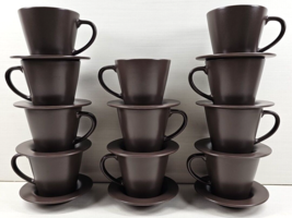 (11) IKEA Dinera Brown Cups Saucers Set Small 6 Oz Serving Coffee Cup Dishes Lot - £104.09 GBP