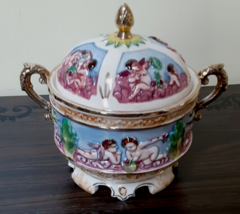 Vintage Rare porcelain bowl with handles and lid unusual design made Japan - £19.37 GBP